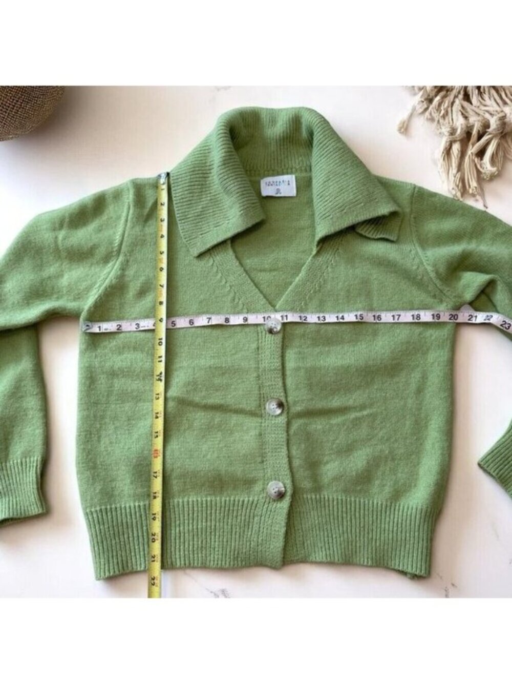 Compania Fantastica Green Knit Cardigan With Wide Collar Size Small - Picture 4 of 13
